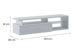 Clearance Dmora Suporte de TV Dabaka, Aparador deSala de estar, armário baixo para TV, base de parede equipada, 160x38h41 cm, e brilhante Branco