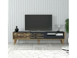 Dmora Suporte de TV Dbrunozz, Aparador de sala, Armário de TV baixo, Base de parede equipada, 180x45h35 cm, Antracite e Nogueira^ Móvel De Tv