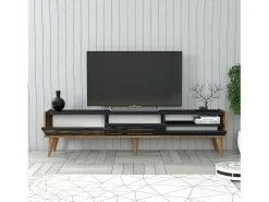 Dmora Suporte de TV Dbrunozz, Aparador de sala, Armário de TV baixo, Base de parede equipada, 180x45h35 cm, Antracite e Nogueira^ Móvel De Tv