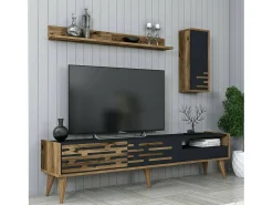 Dmora Suporte de TV Dbrunozz, Aparador de sala, Armário de TV baixo, Base de parede equipada, 180x45h35 cm, Antracite e Nogueira^ Móvel De Tv