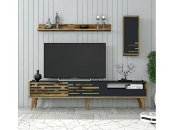 Dmora Suporte de TV Dbrunozz, Aparador de sala, Armário de TV baixo, Base de parede equipada, 180x45h35 cm, Antracite e Nogueira^ Móvel De Tv