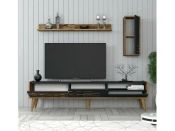 Dmora Suporte de TV Dbrunozz, Aparador de sala, Armário de TV baixo, Base de parede equipada, 180x45h35 cm, Antracite e Nogueira^ Móvel De Tv
