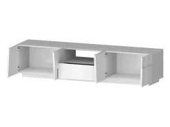 Hot Dmora Suporte de TV Dcortinovi, CredenzBaixa para sala de estar com 4 portas e 1 gaveta, Base de suporte para TV, 220x44h46 cm, brilhante Branco