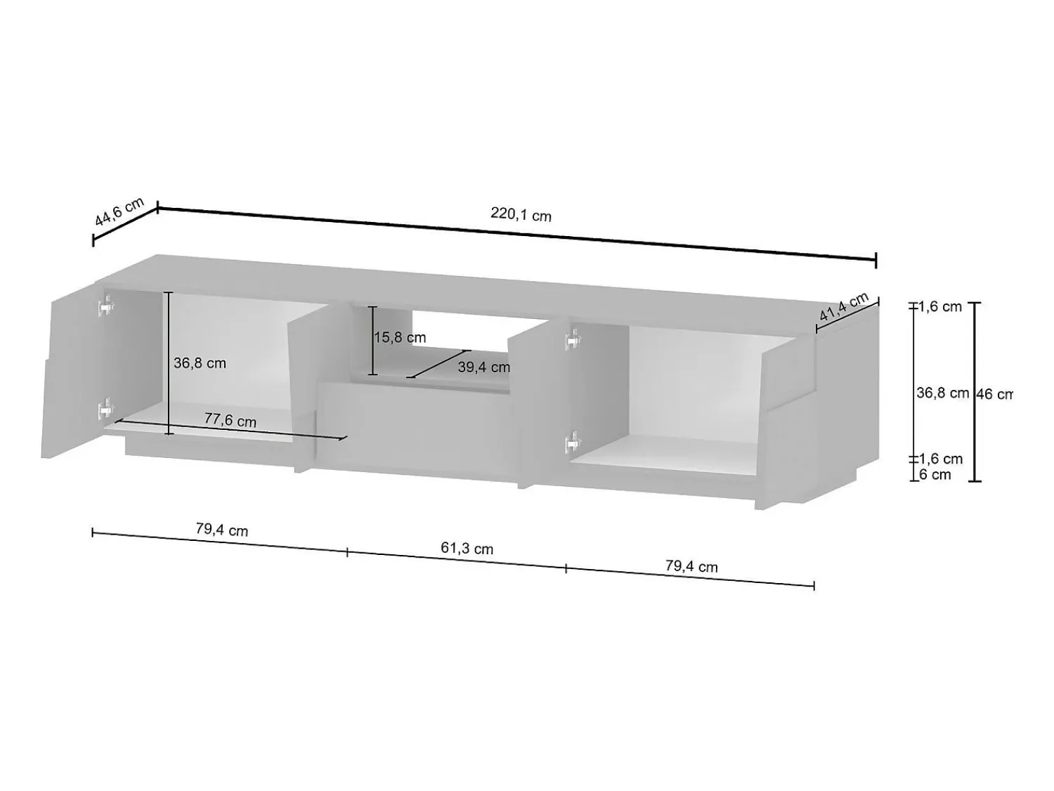 Hot Dmora Suporte de TV Dcortinovi, CredenzBaixa para sala de estar com 4 portas e 1 gaveta, Base de suporte para TV, 220x44h46 cm, brilhante Branco