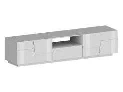 Hot Dmora Suporte de TV Dcortinovi, CredenzBaixa para sala de estar com 4 portas e 1 gaveta, Base de suporte para TV, 220x44h46 cm, brilhante Branco