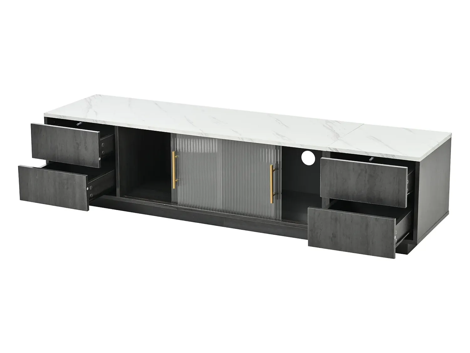 Móvel De Tv* Suporte de TV de luxo de 160 cm para TVs de 70", cinza, tampo de mármore, gerenciamento de cabos, gavetas com abertura por pressão. Cinzento