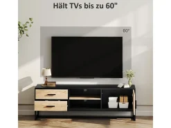 Hot Suporte de TV de madeira com compartimentos abertos e 2 gavetas, para sala de estar ou quarto. Natural claro