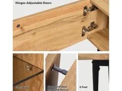 Online Suporte de TV de madeira com iluminação LED, portas e compartimento de armazenamento, para sala de estar, sala de jantar, quarto, madeira, 180 cm Natural claro
