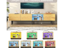 Online Suporte de TV de madeira com iluminação LED, portas e compartimento de armazenamento, para sala de estar, sala de jantar, quarto, madeira, 180 cm Natural claro