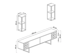 Móvel De Tv|Dmora Suporte de TV Dfantin, Aparador deSala de estar, armário baixo para TV, base de parede equipada, 180x30h48 cm, nogueira e preto Castanho