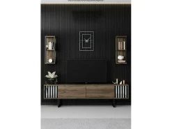 Móvel De Tv|Dmora Suporte de TV Dfantin, Aparador deSala de estar, armário baixo para TV, base de parede equipada, 180x30h48 cm, nogueira e preto Castanho