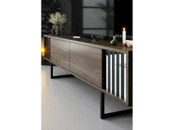 Móvel De Tv|Dmora Suporte de TV Dfantin, Aparador deSala de estar, armário baixo para TV, base de parede equipada, 180x30h48 cm, nogueira e preto Castanho