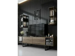 Móvel De Tv|Dmora Suporte de TV Dfantin, Aparador deSala de estar, armário baixo para TV, base de parede equipada, 180x30h48 cm, nogueira e preto Castanho