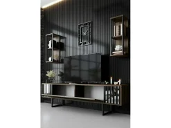 Móvel De Tv|Dmora Suporte de TV Dfantin, Aparador deSala de estar, armário baixo para TV, base de parede equipada, 180x30h48 cm, nogueira e preto Castanho