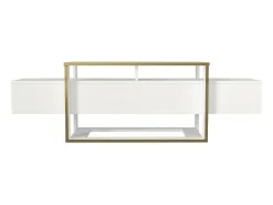 Clearance Dmora Suporte de TV Dgiacint, Aparador de sala, Armário de TV baixo, Base de parede equipada, 160x46h50 cm, e Dourado Branco