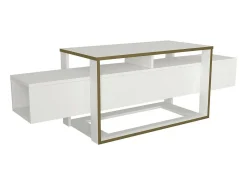 Clearance Dmora Suporte de TV Dgiacint, Aparador de sala, Armário de TV baixo, Base de parede equipada, 160x46h50 cm, e Dourado Branco