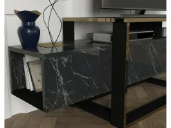 Móvel De Tv*Dmora Suporte de TV Dgiacint, Aparador de sala, Armário de TV baixo, Base de parede equipada, 160x46h50 cm, e Dourado Preto