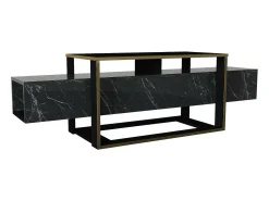Móvel De Tv*Dmora Suporte de TV Dgiacint, Aparador de sala, Armário de TV baixo, Base de parede equipada, 160x46h50 cm, e Dourado Preto