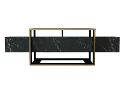 Móvel De Tv*Dmora Suporte de TV Dgiacint, Aparador de sala, Armário de TV baixo, Base de parede equipada, 160x46h50 cm, e Dourado Preto