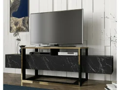 Móvel De Tv*Dmora Suporte de TV Dgiacint, Aparador de sala, Armário de TV baixo, Base de parede equipada, 160x46h50 cm, e Dourado Preto