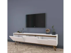 Móvel De Tv|Dmora Suporte de TV Dguidoli, Aparador de sala, Armário de TV baixo, Base de parede equipada, 180x35h49 cm, e Nogueira Branco