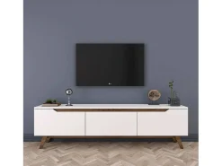 Móvel De Tv|Dmora Suporte de TV Dguidoli, Aparador de sala, Armário de TV baixo, Base de parede equipada, 180x35h49 cm, e Nogueira Branco