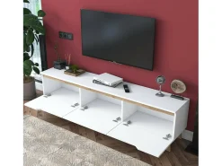 Móvel De Tv|Dmora Suporte de TV Dguidoli, Aparador de sala, Armário de TV baixo, Base de parede equipada, 180x35h49 cm, Branco e Nogueira Castanho / Branco