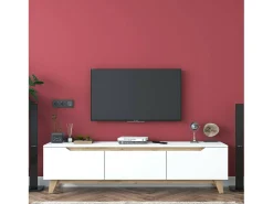 Móvel De Tv|Dmora Suporte de TV Dguidoli, Aparador de sala, Armário de TV baixo, Base de parede equipada, 180x35h49 cm, Branco e Nogueira Castanho / Branco