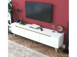Móvel De Tv|Dmora Suporte de TV Dguidoli, Aparador de sala, Armário de TV baixo, Base de parede equipada, 180x35h49 cm, Branco e Nogueira Castanho / Branco