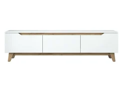 Móvel De Tv|Dmora Suporte de TV Dguidoli, Aparador de sala, Armário de TV baixo, Base de parede equipada, 180x35h49 cm, Branco e Nogueira Castanho / Branco