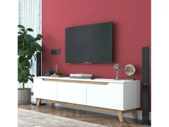Móvel De Tv|Dmora Suporte de TV Dguidoli, Aparador de sala, Armário de TV baixo, Base de parede equipada, 180x35h49 cm, Branco e Nogueira Castanho / Branco