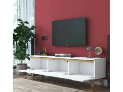 Móvel De Tv|Dmora Suporte de TV Dguidoli, Aparador de sala, Armário de TV baixo, Base de parede equipada, 180x35h49 cm, Branco e Nogueira Castanho / Branco