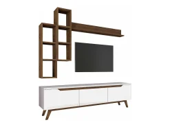 Móvel De Tv|Dmora Suporte de TV Dleonard, CreDenza de sala de estar, armário baixo para TV, base de parede equipada, 180x35h49 cm, e nogueira Branco