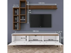 Móvel De Tv|Dmora Suporte de TV Dleonard, CreDenza de sala de estar, armário baixo para TV, base de parede equipada, 180x35h49 cm, e nogueira Branco