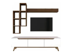 Móvel De Tv|Dmora Suporte de TV Dleonard, CreDenza de sala de estar, armário baixo para TV, base de parede equipada, 180x35h49 cm, e nogueira Branco