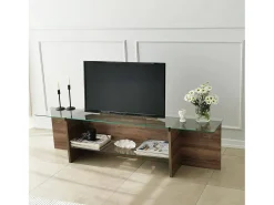 Móvel De Tv*Dmora Suporte de TV Dlinett, CredenzA sala de estar, armário de TV baixo, base de parede equipada, 158x35h40 cm, nogueira Castanho