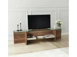Móvel De Tv*Dmora Suporte de TV Dlinett, CredenzA sala de estar, armário de TV baixo, base de parede equipada, 158x35h40 cm, nogueira Castanho