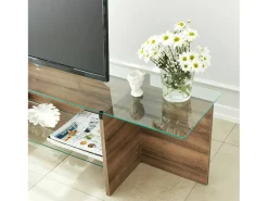 Móvel De Tv*Dmora Suporte de TV Dlinett, CredenzA sala de estar, armário de TV baixo, base de parede equipada, 158x35h40 cm, nogueira Castanho
