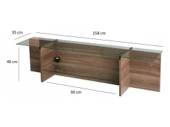 Móvel De Tv*Dmora Suporte de TV Dlinett, CredenzA sala de estar, armário de TV baixo, base de parede equipada, 158x35h40 cm, nogueira Castanho