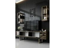 Dmora Suporte de TV Dliveran, Aparador de sala, Armário de TV baixo, Base de parede equipada, 180x30h48 cm, Nogueira e Preto^ Móvel De Tv