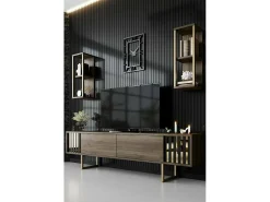 Dmora Suporte de TV Dliveran, Aparador de sala, Armário de TV baixo, Base de parede equipada, 180x30h48 cm, Nogueira e Preto^ Móvel De Tv