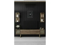 Dmora Suporte de TV Dliveran, Aparador de sala, Armário de TV baixo, Base de parede equipada, 180x30h48 cm, Nogueira e Preto^ Móvel De Tv