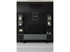 Móvel De Tv|Dmora Suporte de TV Dmiggian, Aparador de sala, Armário de TV baixo, Base de parede equipada, 180x30h48 cm, Antracite e Preto