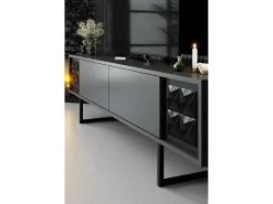Móvel De Tv|Dmora Suporte de TV Dmiggian, Aparador de sala, Armário de TV baixo, Base de parede equipada, 180x30h48 cm, Antracite e Preto