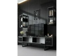 Móvel De Tv|Dmora Suporte de TV Dmiggian, Aparador de sala, Armário de TV baixo, Base de parede equipada, 180x30h48 cm, Antracite e Preto