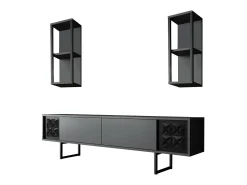 Móvel De Tv|Dmora Suporte de TV Dmiggian, Aparador de sala, Armário de TV baixo, Base de parede equipada, 180x30h48 cm, Antracite e Preto