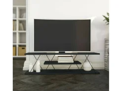 Móvel De Tv*Dmora Suporte de TV Dmustaph, Aparador de sala, Armário de TV baixo, Base de parede equipada, 120x30h33 cm, Antracite e Cinza Cinzento