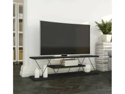 Móvel De Tv*Dmora Suporte de TV Dmustaph, Aparador de sala, Armário de TV baixo, Base de parede equipada, 120x30h33 cm, Antracite e Cinza Cinzento