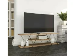 Móvel De Tv*Dmora Suporte de TV Dmustaph, CRedenza de sala de estar, armário baixo para TV, base de parede equipada, 120x30h33 cm, preto e nogueira Castanho