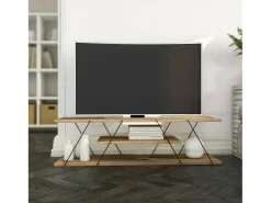 Móvel De Tv*Dmora Suporte de TV Dmustaph, CRedenza de sala de estar, armário baixo para TV, base de parede equipada, 120x30h33 cm, preto e nogueira Castanho